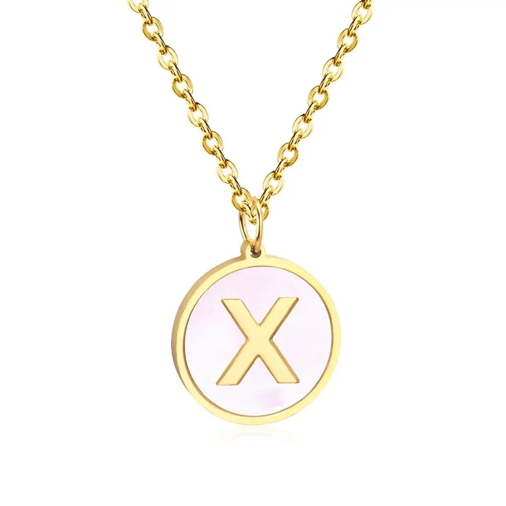 Stainless Steel Round Initial Pendant Necklace Gold Color 26 A-Z Letter Necklaces For Female Party Friend Wholesale asonjewelry
